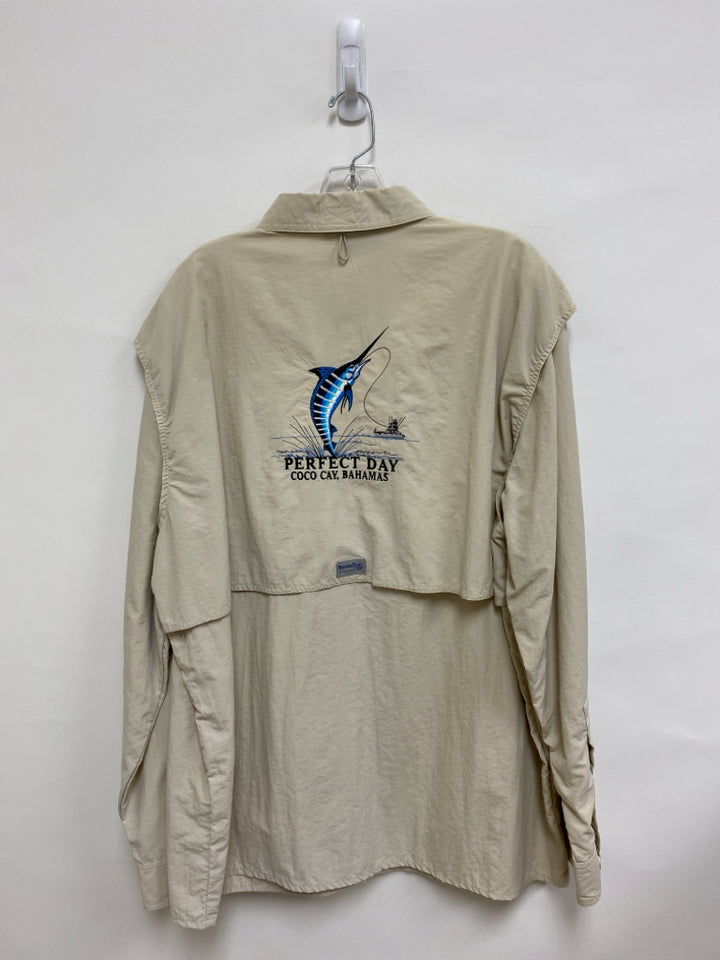 NWT Banana Boat Size XL Beige Embroidered Button Up Men&