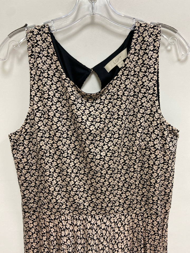 LOFT Size L Pale Pink Black Flowers Sleeveless Ladies Dress