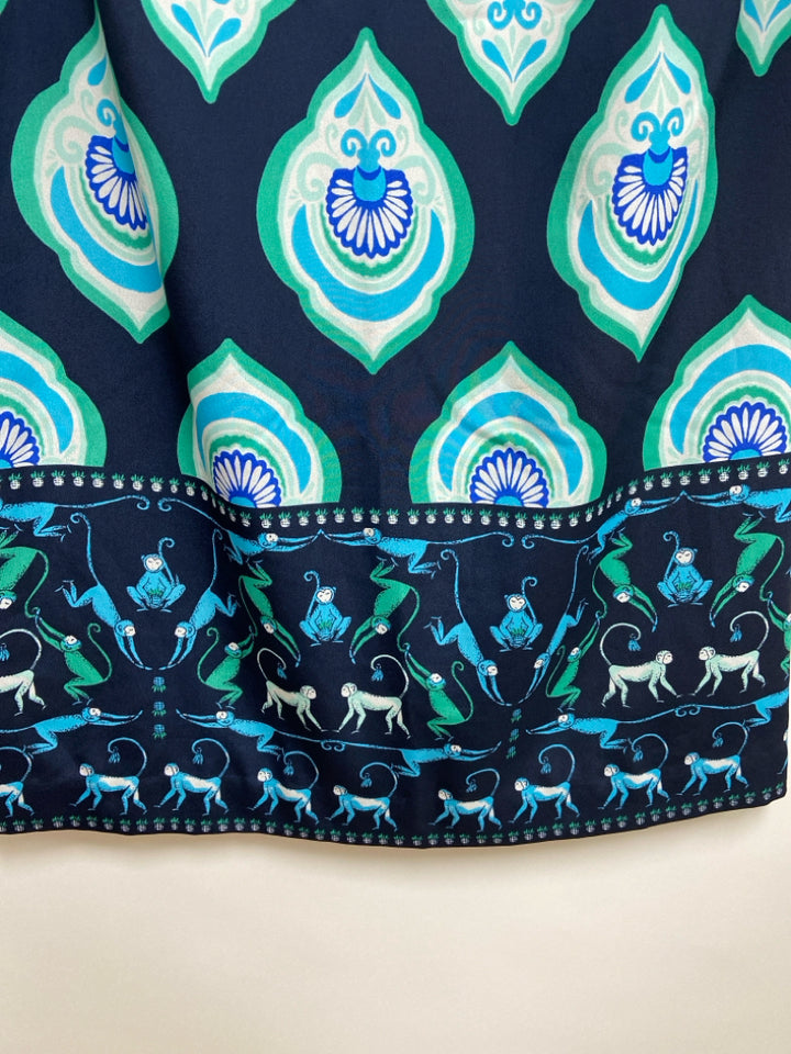 Crown &amp; Ivy Size 2 Navy Turquoise/White Print Ladies Dress