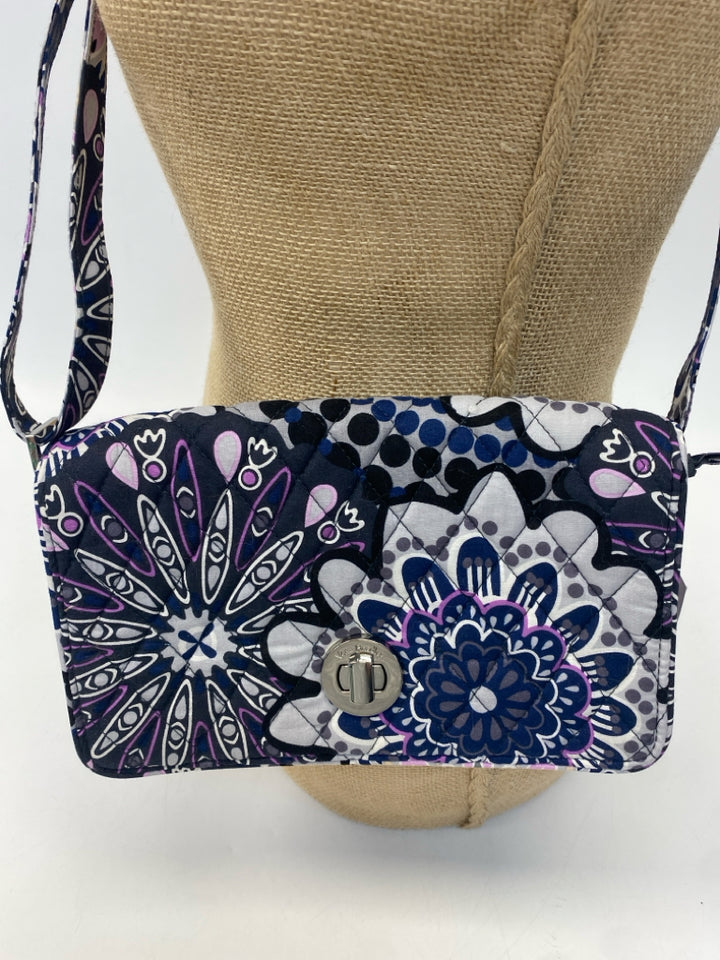 NWT Vera Bradley Navy Gray/Purple Flower(s) Fabric Crossbody