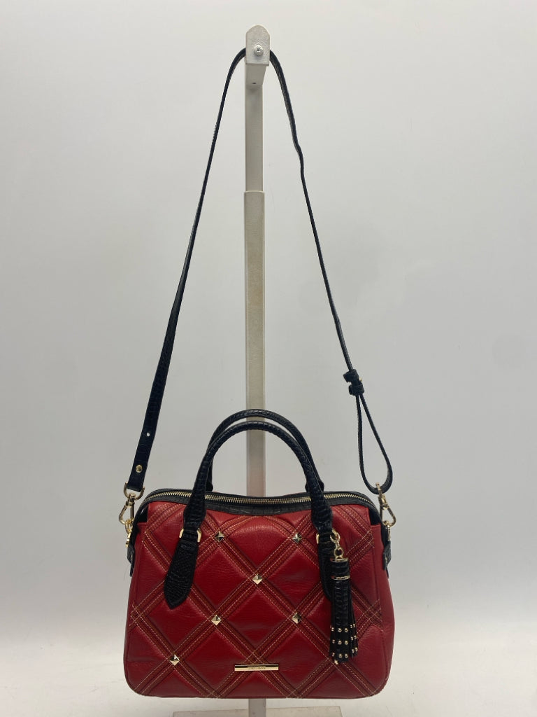 NWT Brahmin Red Black/Gold Plaid Leather Handbag