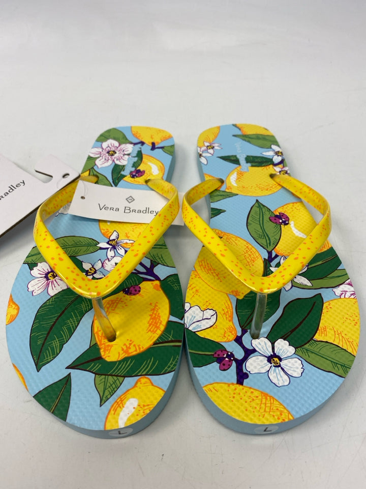 NWT Vera Bradley  Size 9/10 Yellow Green Lemon(s) Sandals