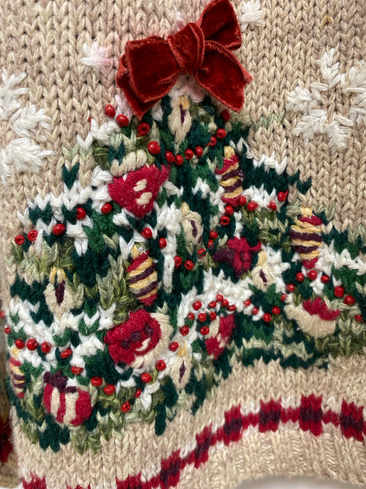 Size XL Beige Red/Green Christmas Zip Down Ladies Sweater