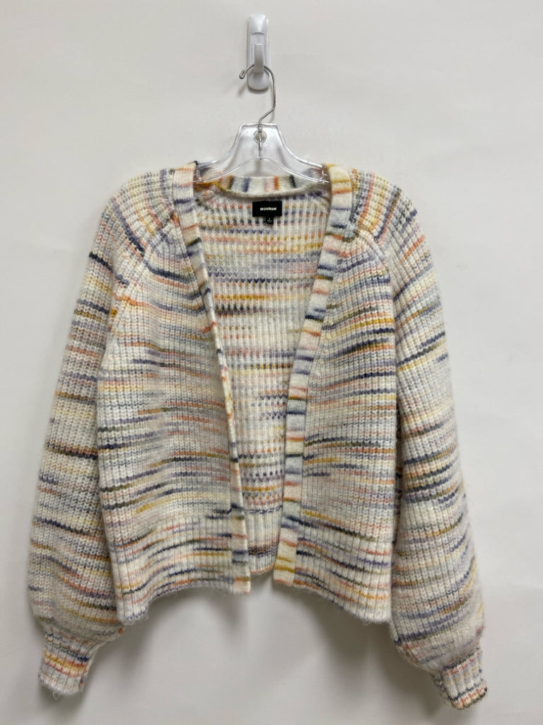 monrow Size S Cream Multi Color Streaked Open Front Ladies Sweater