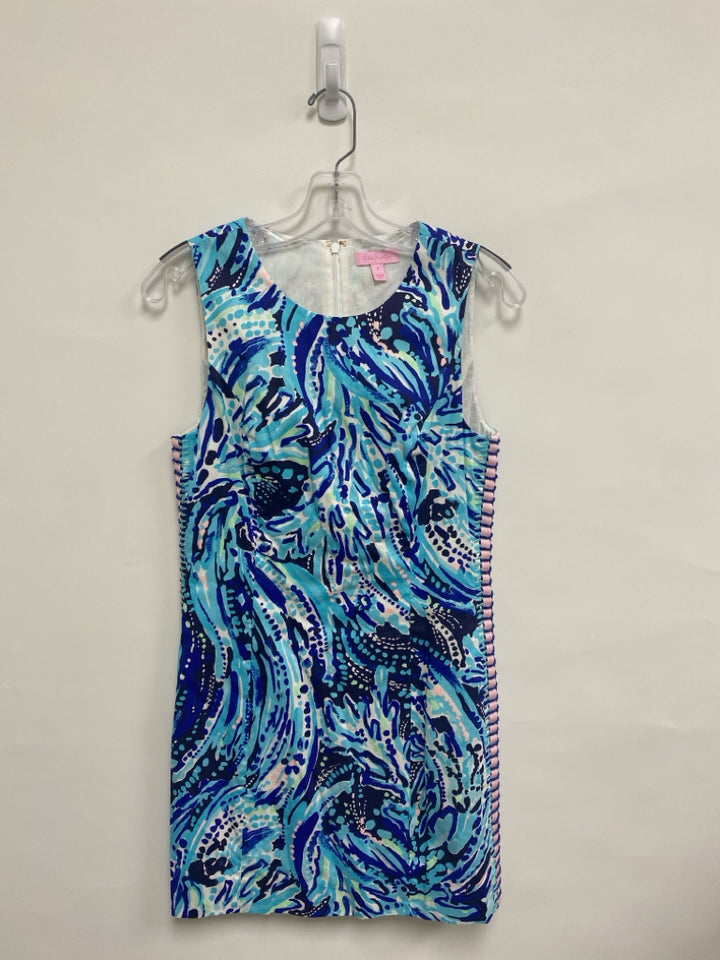LILLY PULITZER Size 4 Blue/White Turquoise Abstract Sleeveless Ladies Dress