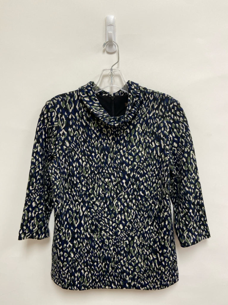 J McLaughlin Size S Navy Green/Cream Animal Print Mock Neck Ladies Sweater
