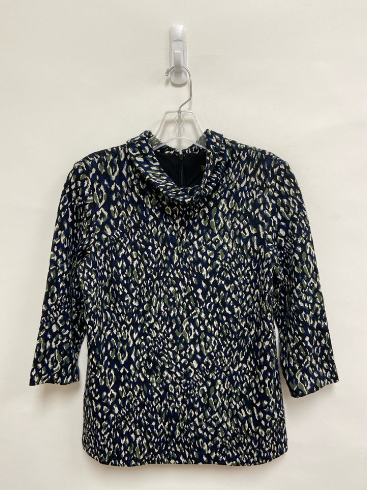 J McLaughlin Size S Navy Green/Cream Animal Print Mock Neck Ladies Sweater