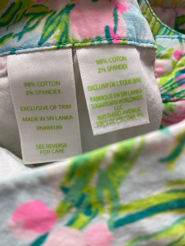 LILLY PULITZER Size 10 White/Pink Blue/Green Flamingo Ladies Shorts