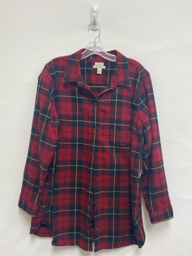 L L Bean  SIZE  2X Red Black/Yellow Plaid Button Up Plus Size Top