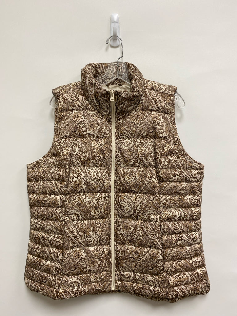 Lands End Size L Cream Brown Paisley Puffer Ladies Vest