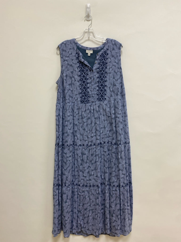 J Jill Size XL Navy/Blue Leaves Sleeveless Ladies Dress