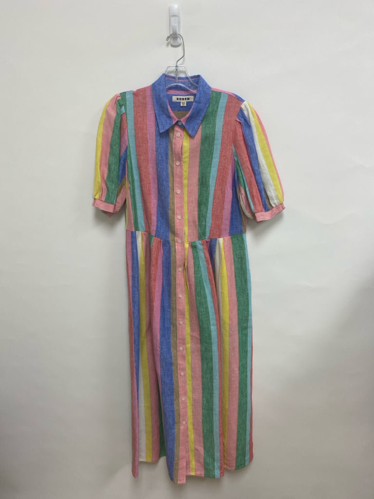 Boden Size 10 Blue/Yellow White/Multi Striped Maxi Linen Ladies Dress