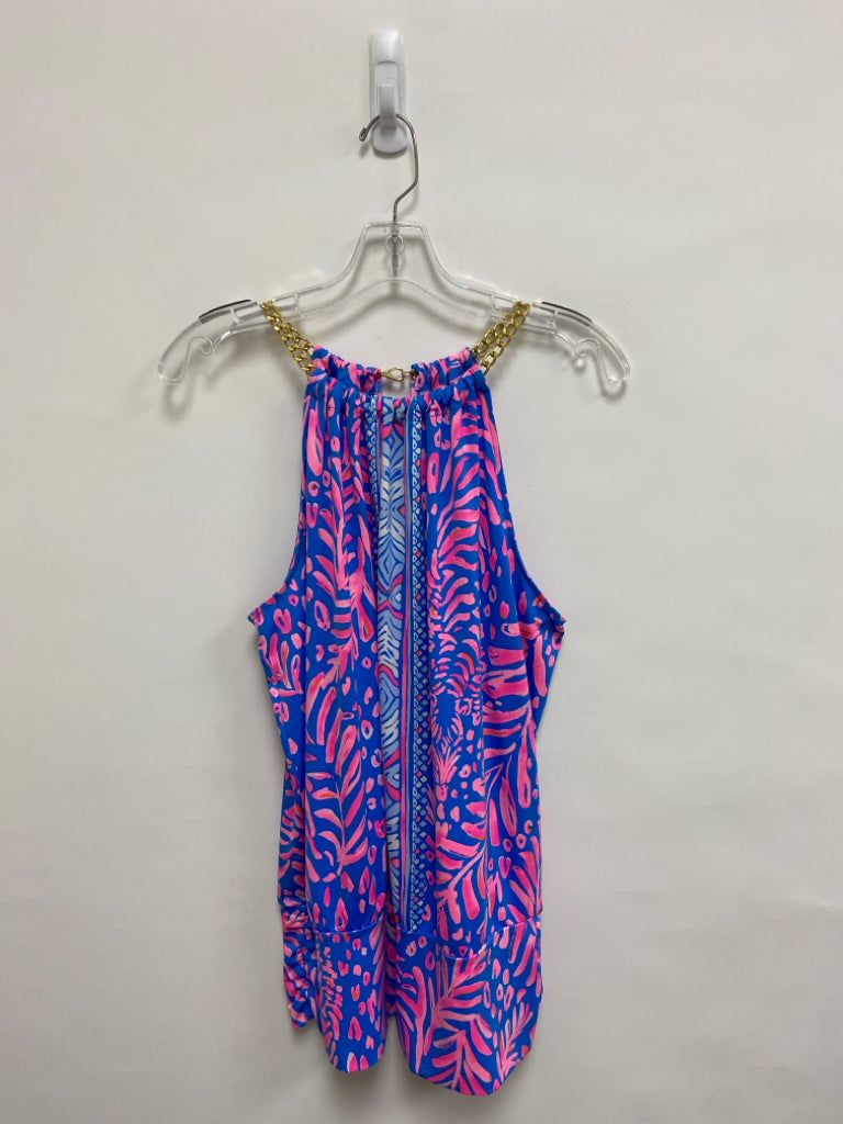 LILLY PULITZER Size L Periwinkle Pink/Gold Chains Halter Ladies Top