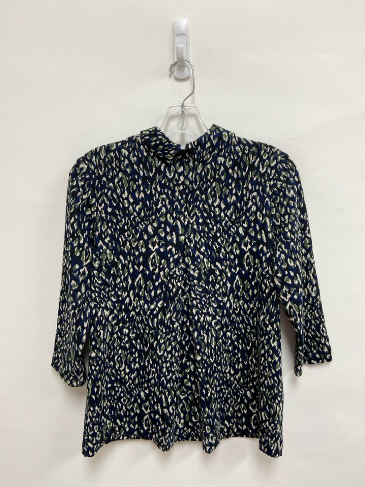 J McLaughlin Size S Navy Green/Cream Animal Print Mock Neck Ladies Sweater