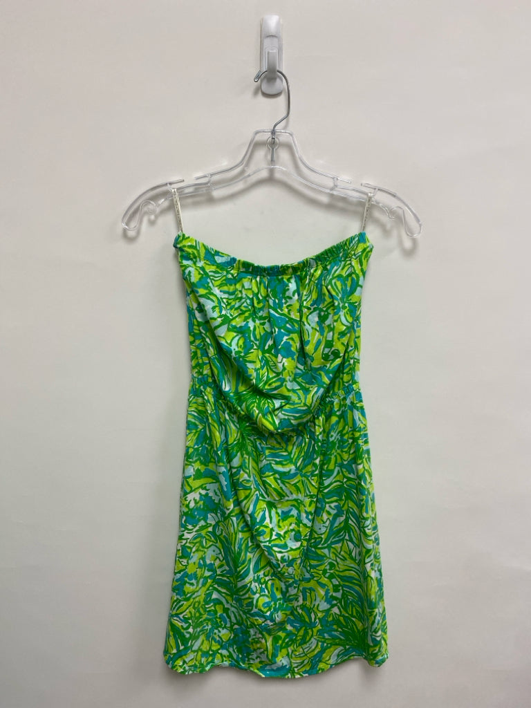 LILLY PULITZER Size XS Green Blue/White Leaves Strapless Ladies Dress