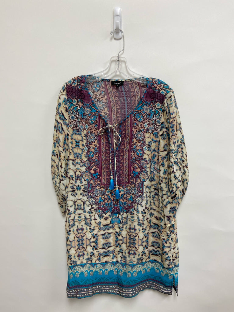 Tolani Size M Plum Turquoise/Cream Floral Silk Ladies Dress