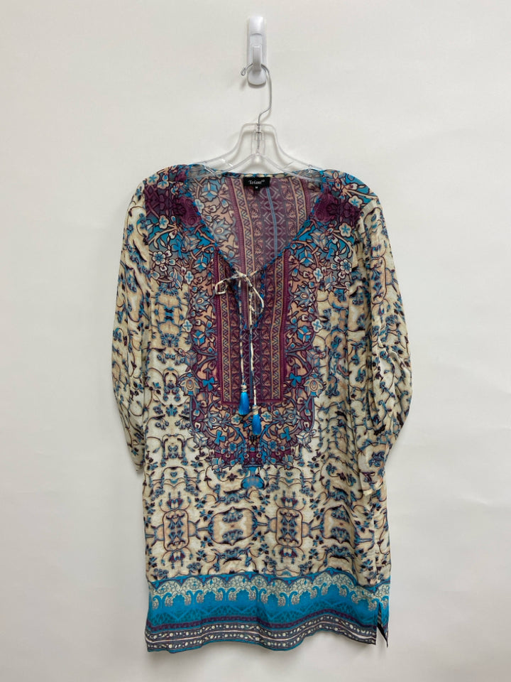 Tolani Size M Plum Turquoise/Cream Floral Silk Ladies Dress