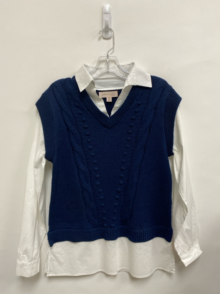 philosophy Size M Navy White Overlay Ladies Sweater