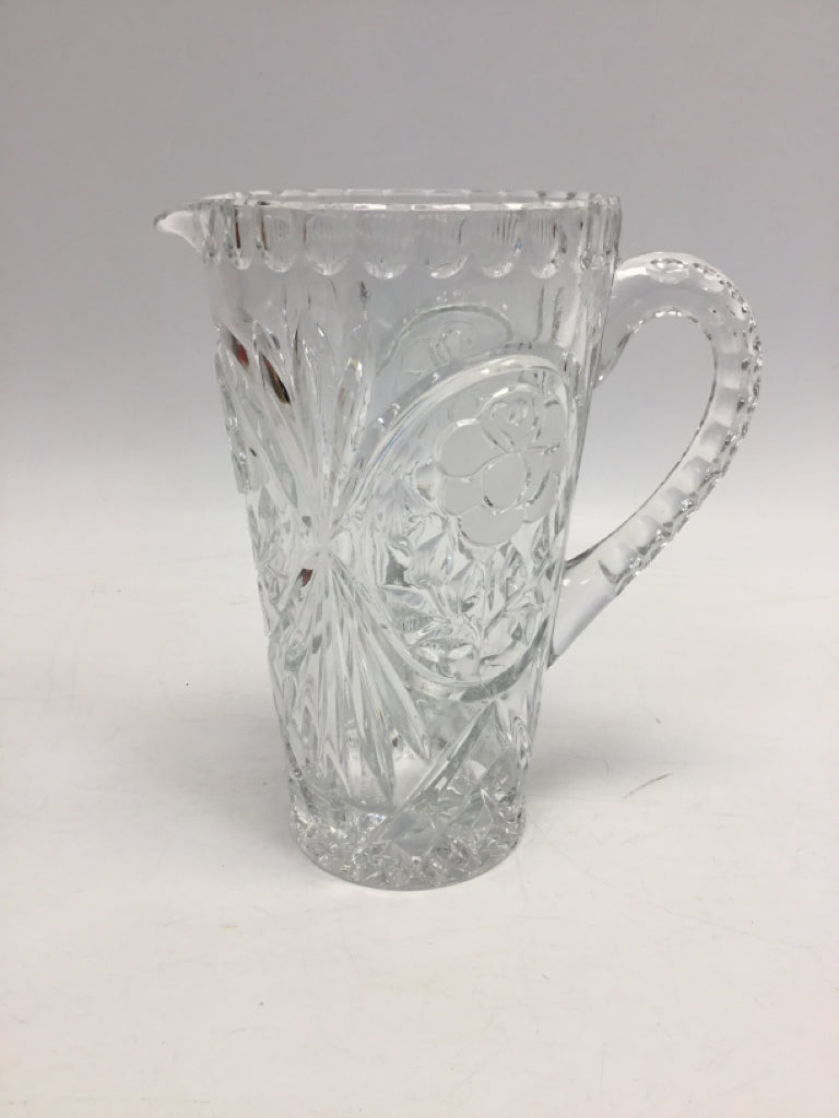 Clear Frosted Flowers Glass Pitcher