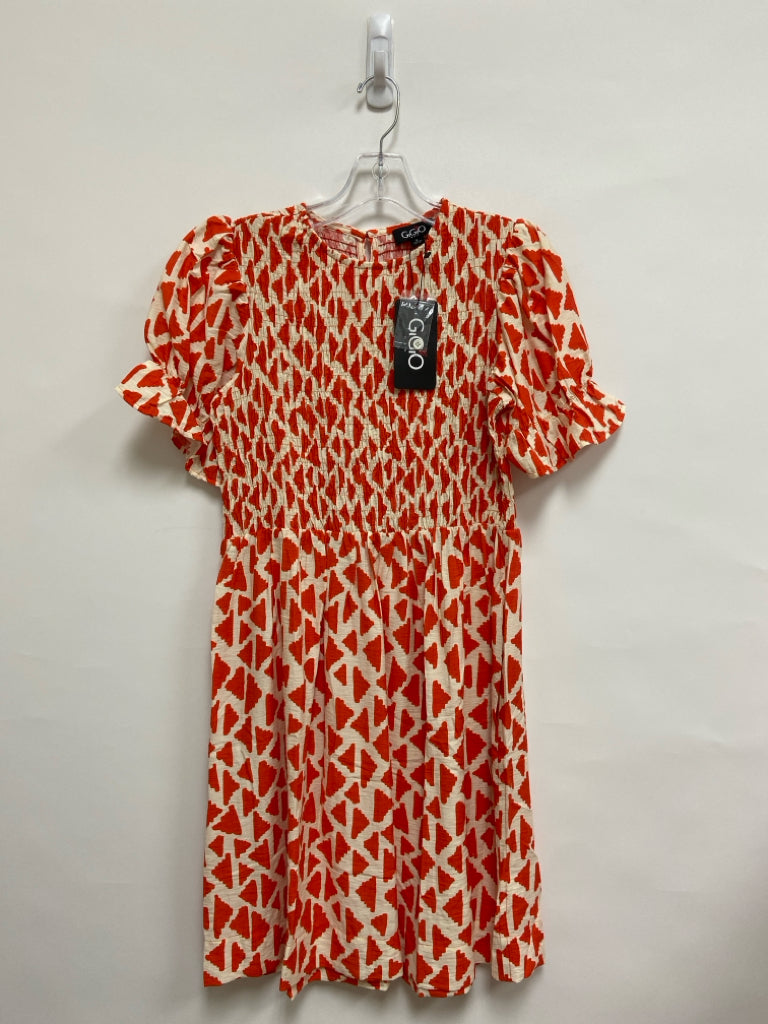 NWT GiGiO Size S Cream Orange Smocking Puff Sleeve Ladies Dress