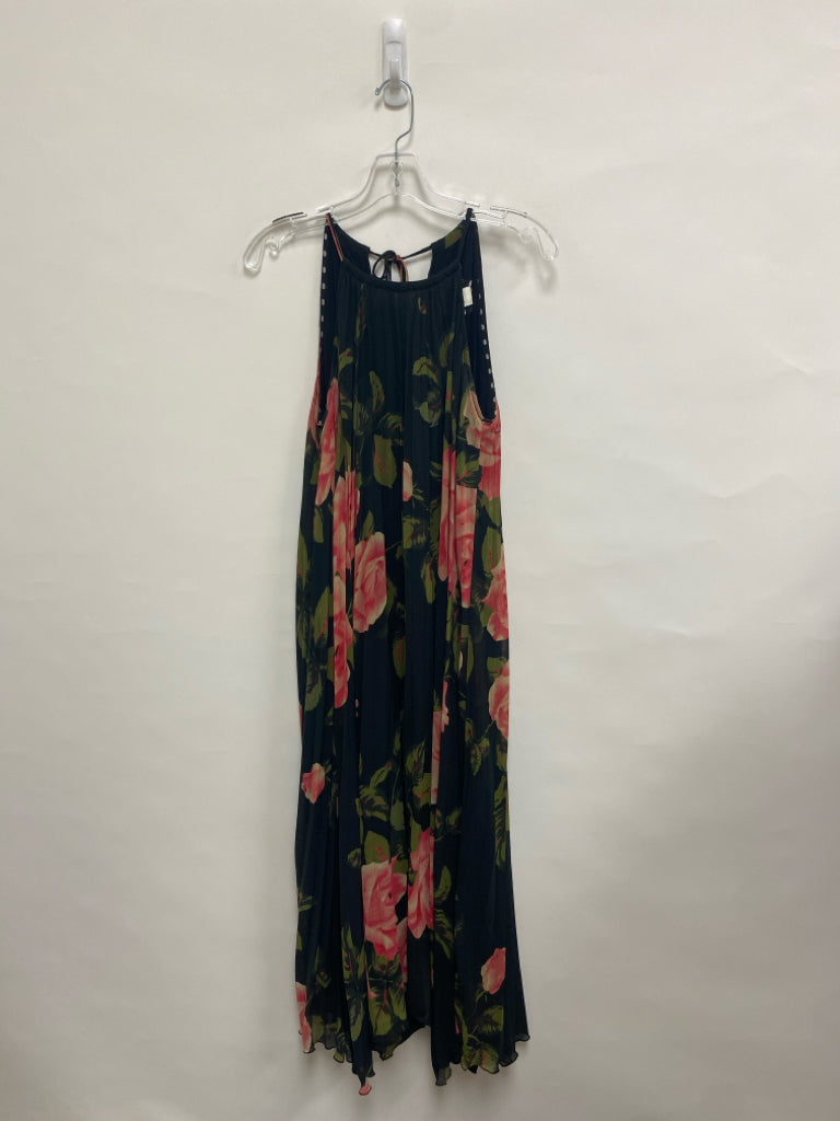 Anthropologie Size XS Black Green/Pink Flowers Sleeveless Ladies Dress