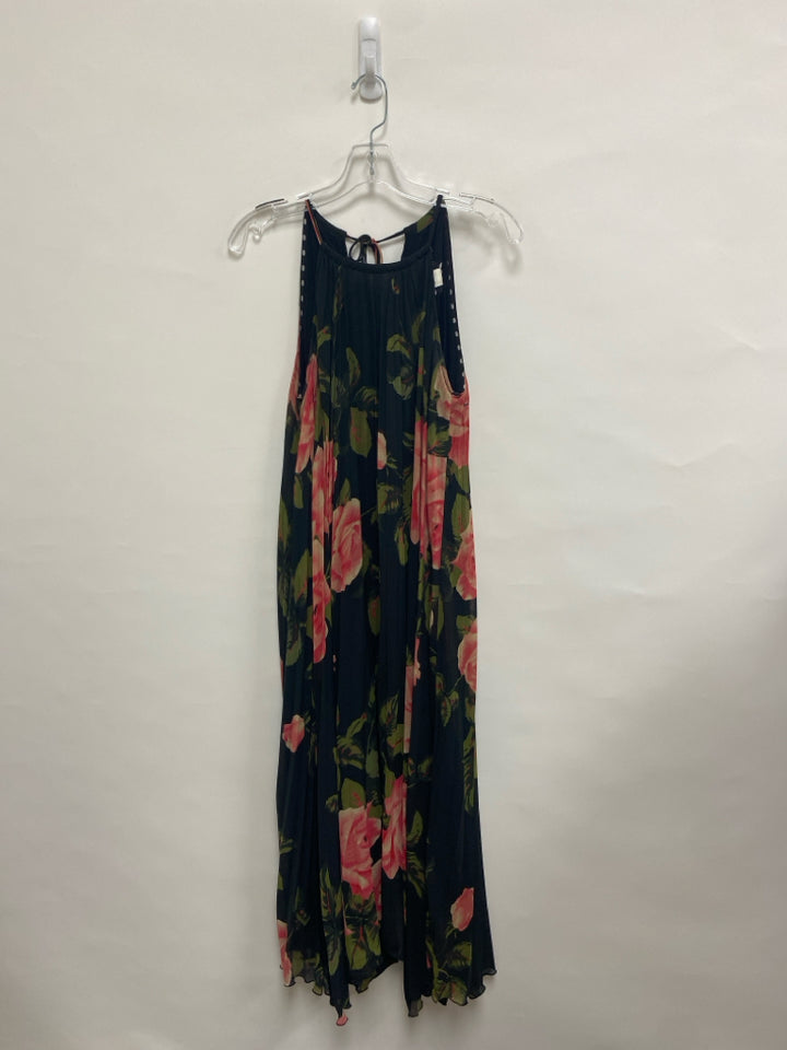 Anthropologie Size XS Black Green/Pink Flowers Sleeveless Ladies Dress