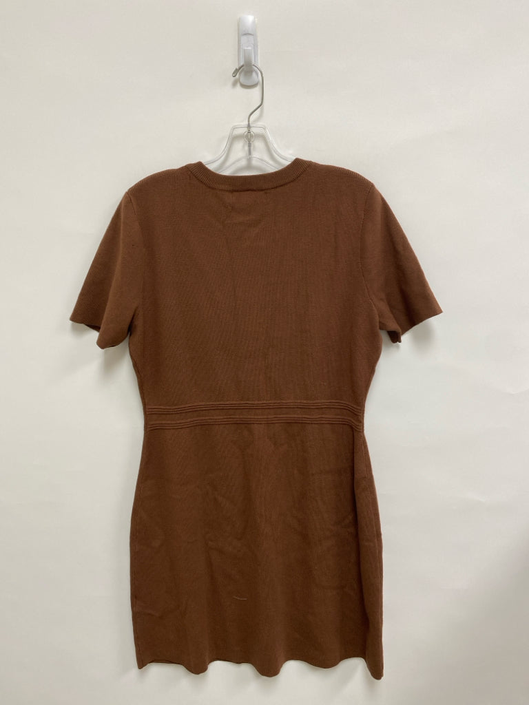 NWT MEROKEETY Size L Brown Buttons Short Sleeve Knit Ladies Dress