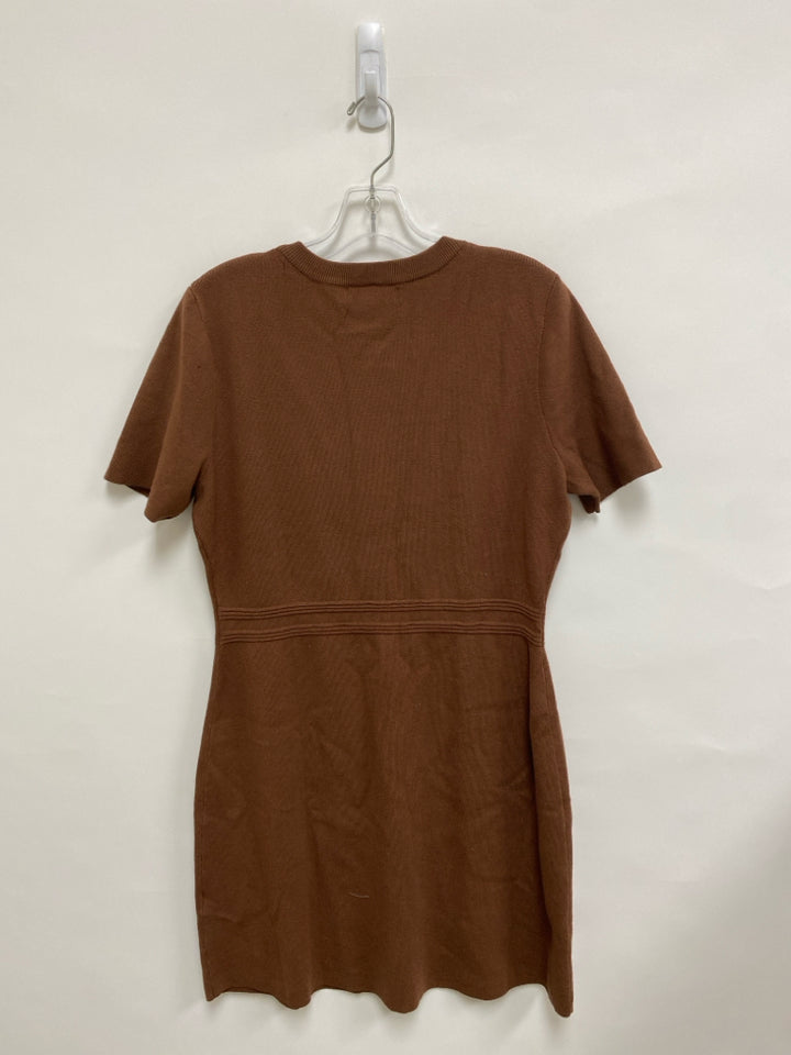 NWT MEROKEETY Size L Brown Buttons Short Sleeve Knit Ladies Dress