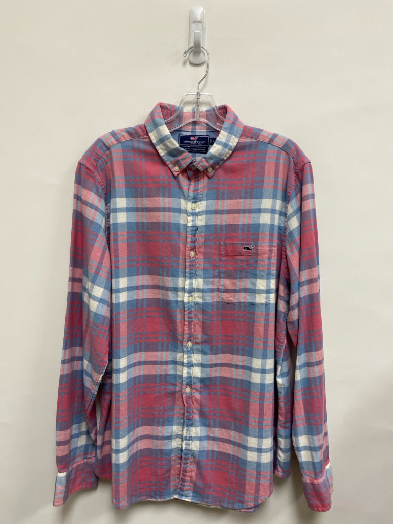 Vineyard Vines Size L Pink/Blue White Plaid Flannel Men&