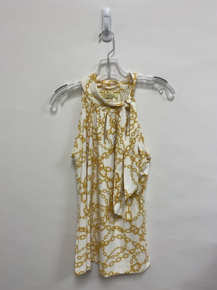 Size M White/Gold Chainlink Print Sleeveless Ladies Top
