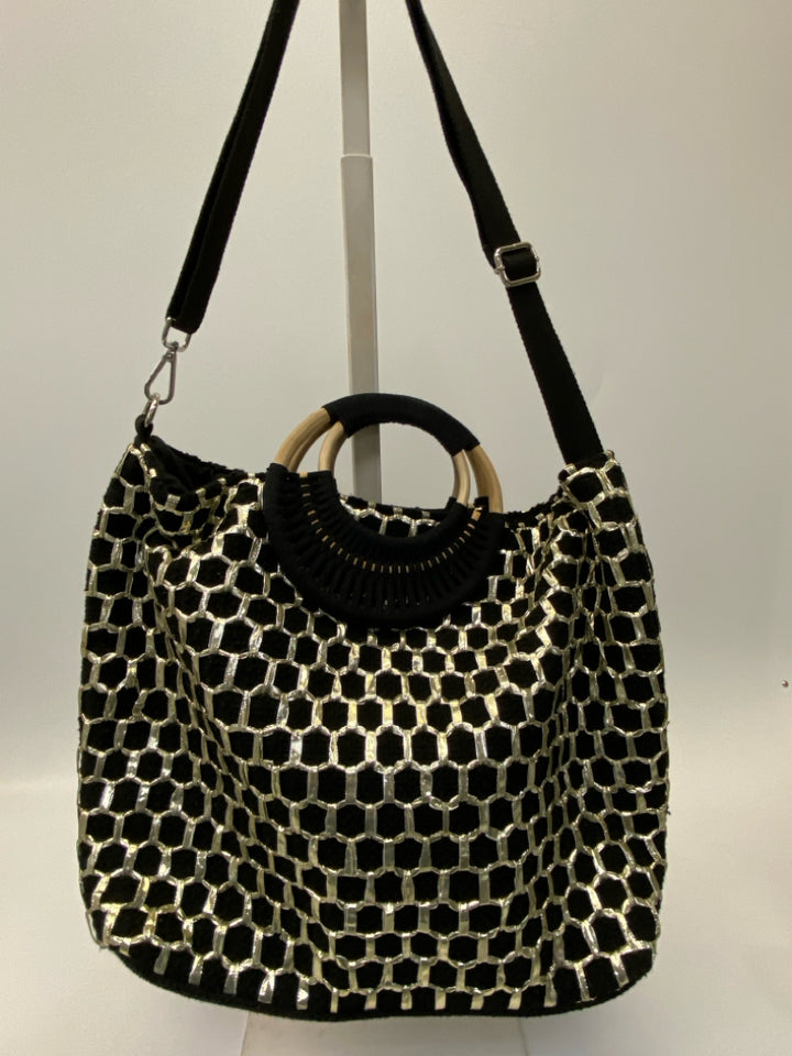 America &amp; Beyond Black Gold Honeycomb Handbag