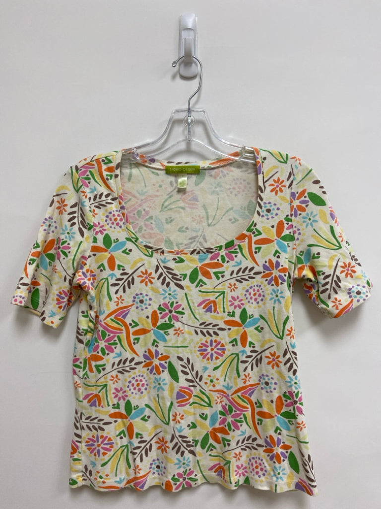 Sigrid Olsen Size S Cream/Yellow Green/Multi Floral Ladies Top