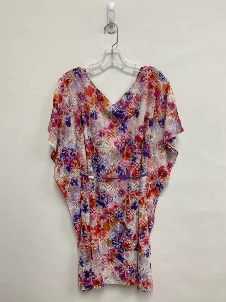 NWT JOHNNY WAS Size M White Multi Color Cut-Out Batwing Ladies Dress