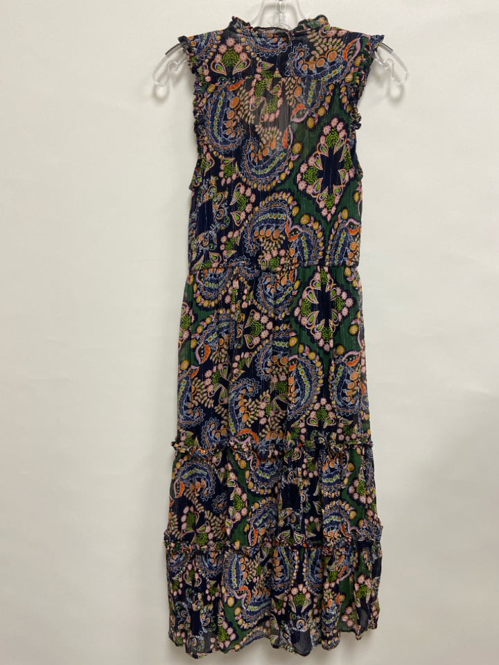 Anthropologie Size 2 Black Orange/Multi Paisley Sleeveless Ladies Dress