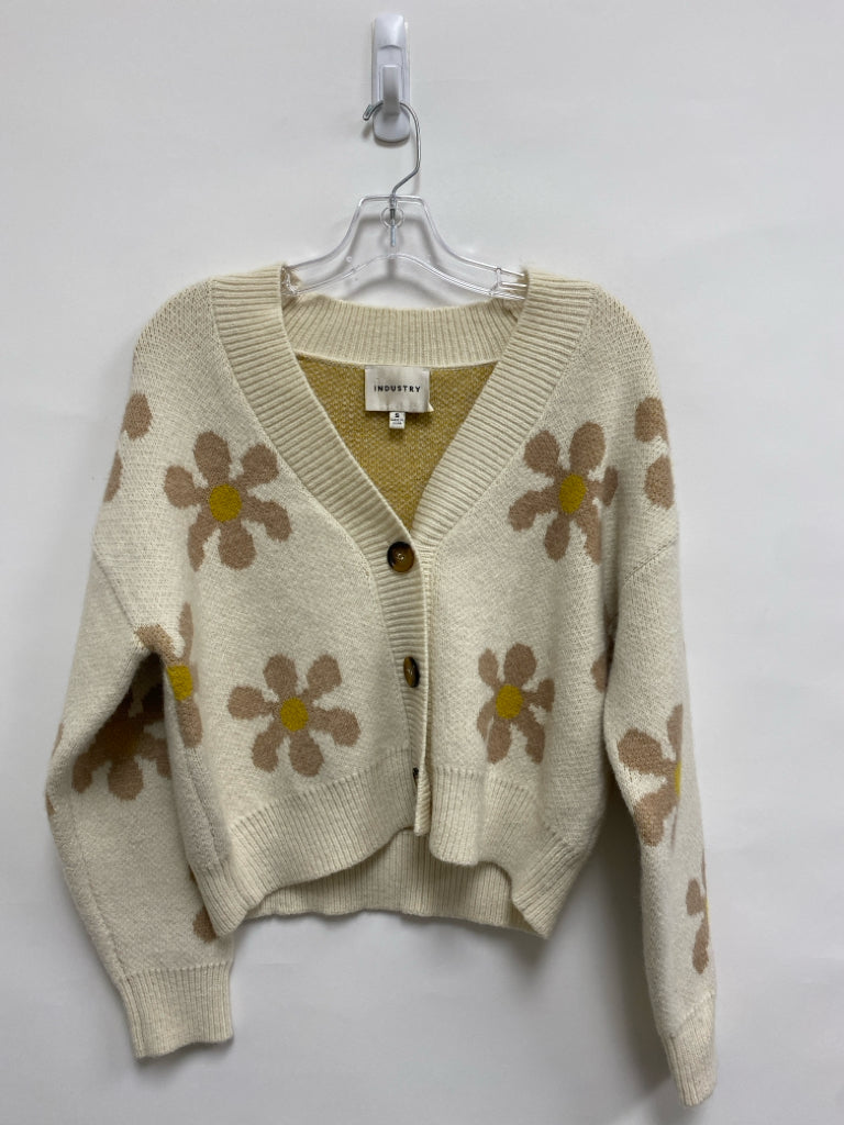 Size S Beige Tan/Yellow Flowers Ladies Sweater