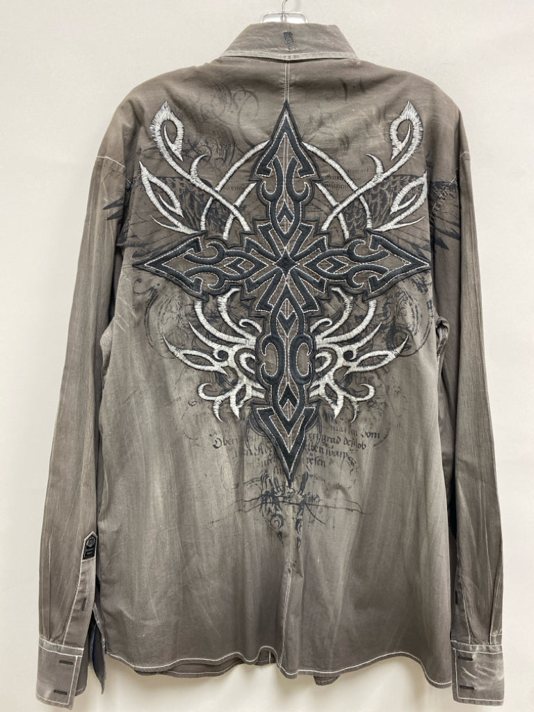 Roar Brand Size XL Gray Charcoal Embroidered Button Up Men&