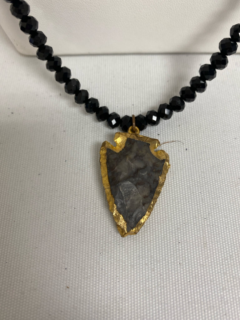 Black/Gold Gray Beaded Necklace