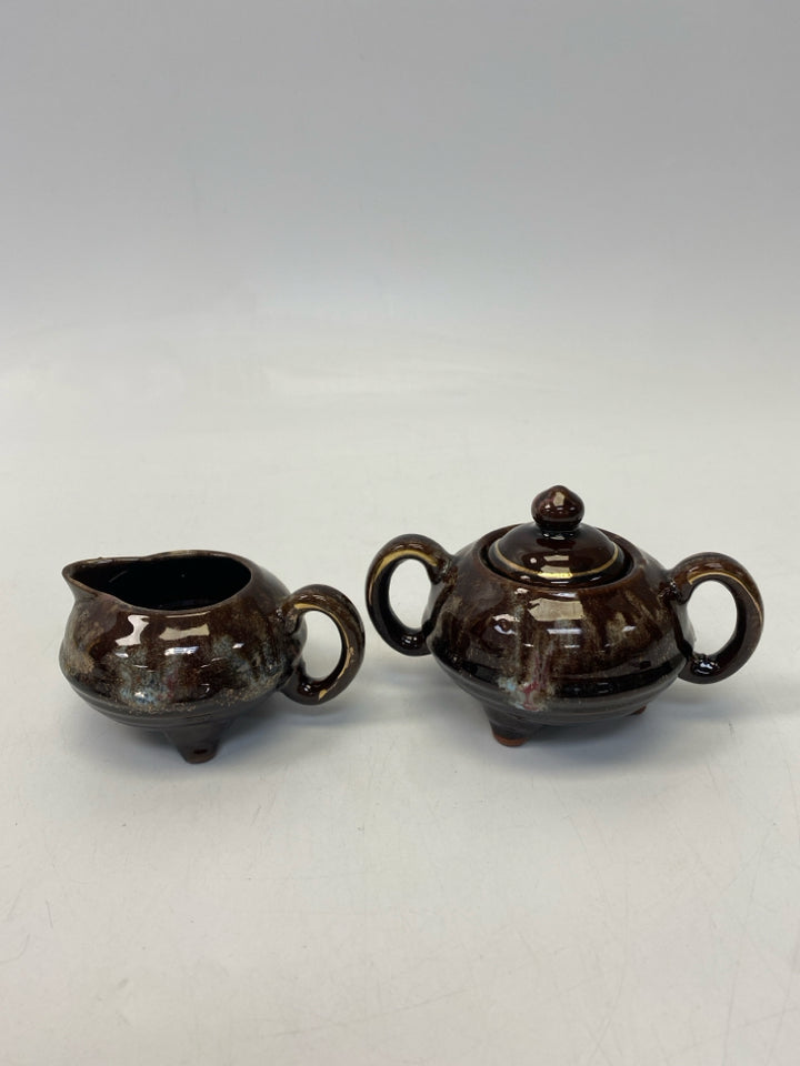 Brown Ceramic Sugar/Creamer