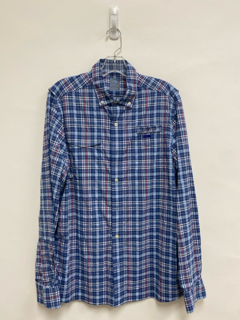 Vineyard Vines Size M Blue/White Burgundy Plaid Men&