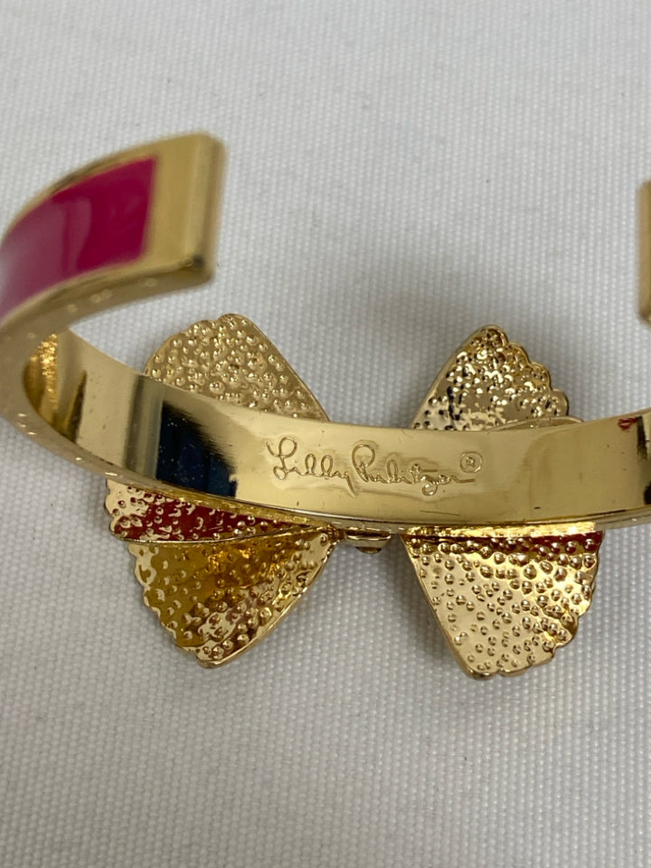 LILLY PULITZER Gold Color Hot Pink Bows Bracelet