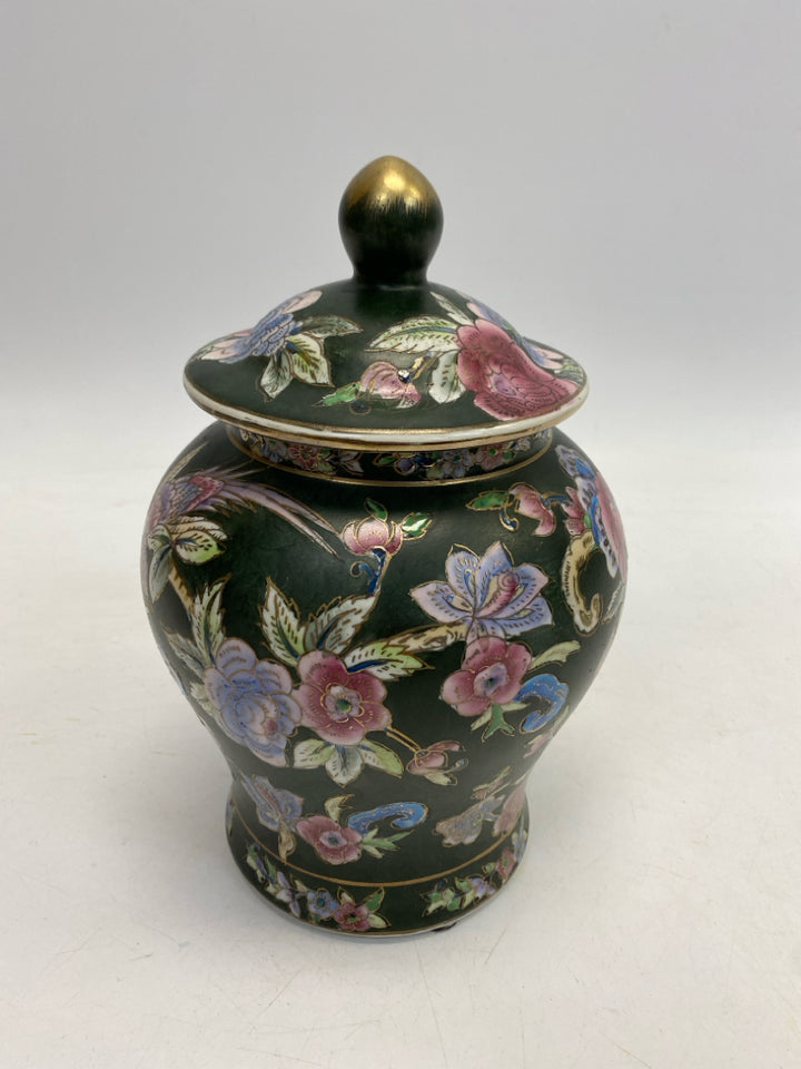 Green Multi Color Flowers Jar
