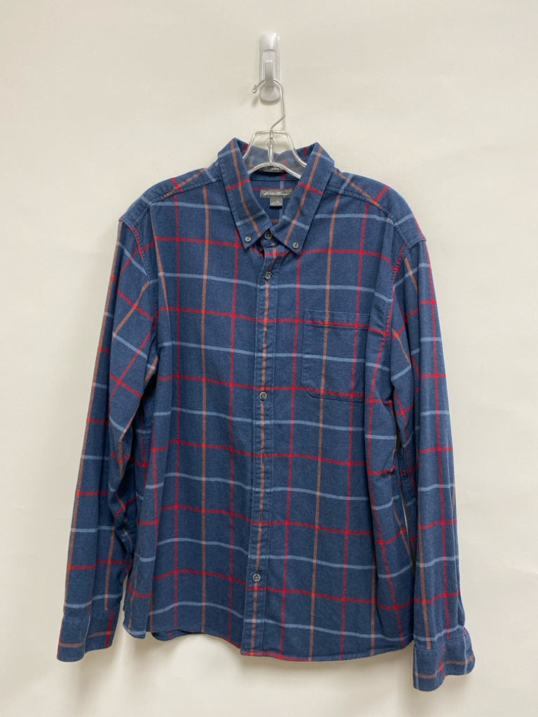 Eddie Bauer Size XL Navy Red Plaid Flannel Men&