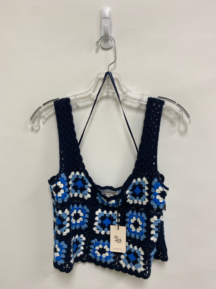 NWT SINCERELY JULES Size L Navy Blue/White Sleeveless Crochet Ladies Top
