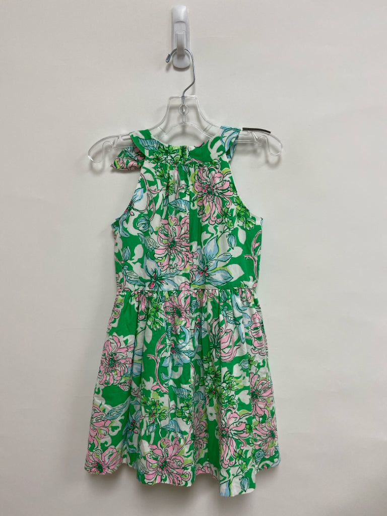 LILLY PULITZER SIZE 7 Green White/Pink Floral Sleeveless Girl&