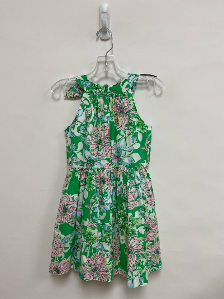 LILLY PULITZER SIZE 7 Green White/Pink Floral Sleeveless Girl&