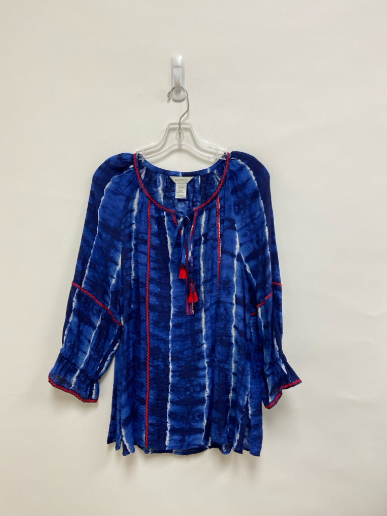 Multiples Size L Blue/White Red Trimmed Ladies Top