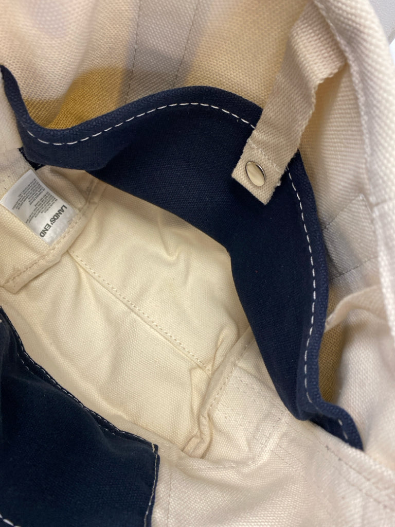 Lands End Cream Navy Tote Bag