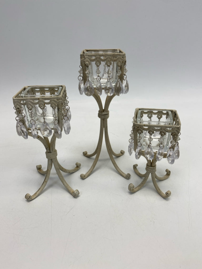 Cream Clear Jeweled Metal/Glass Candleholder(s)