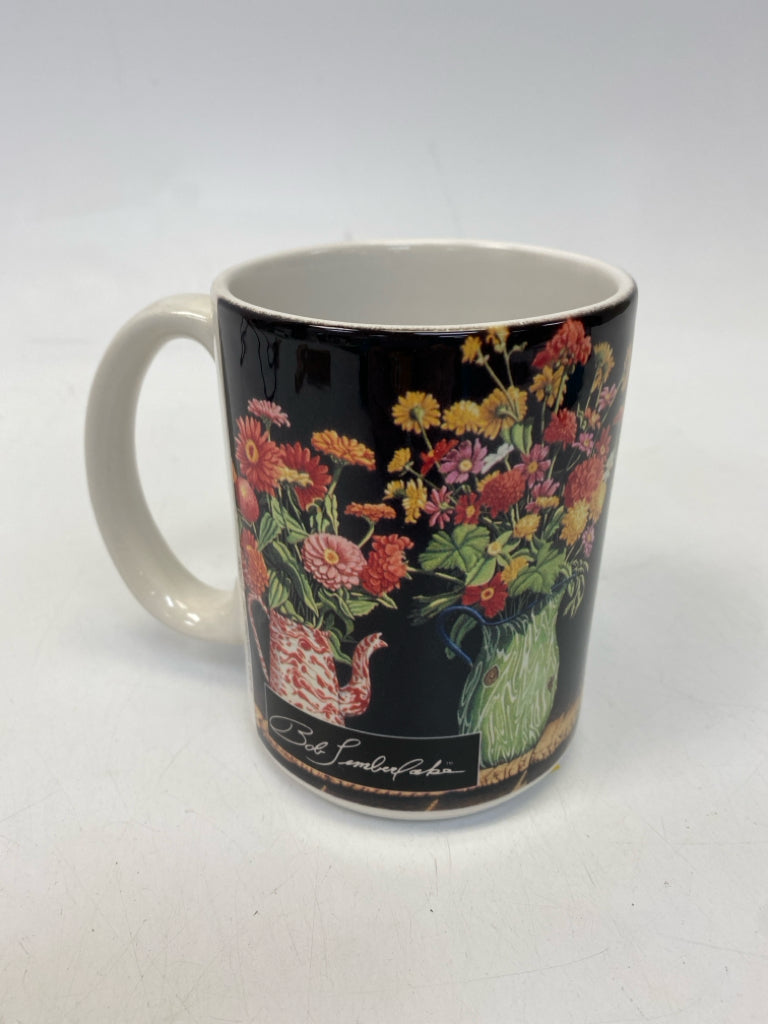Bob Timberlake Black Multi Color Floral Ceramic Coffee Mug