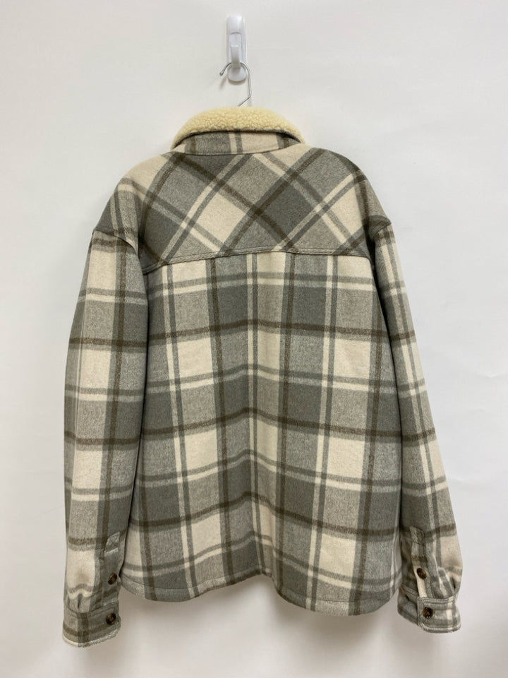 Size XXL Cream/Gray Brown Plaid Button Up Men&